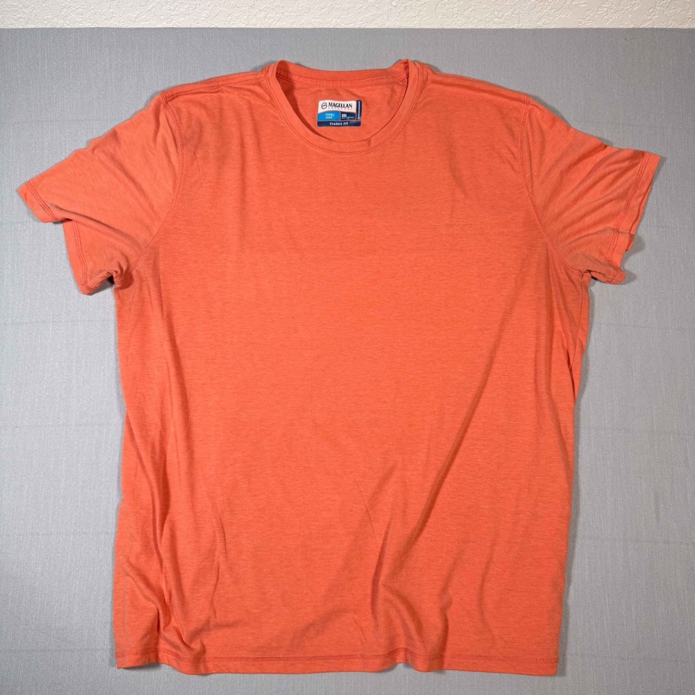 Magellan Outdoors Fish Gear Tee Mens 2XL Orange Short Sleeve Moisture Wicking